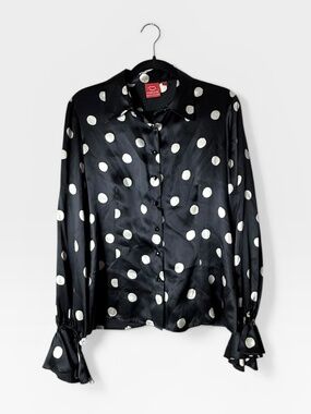 Oscar De La Renta Black Polka Dot Long sleeve Blouse Size 12 (M)